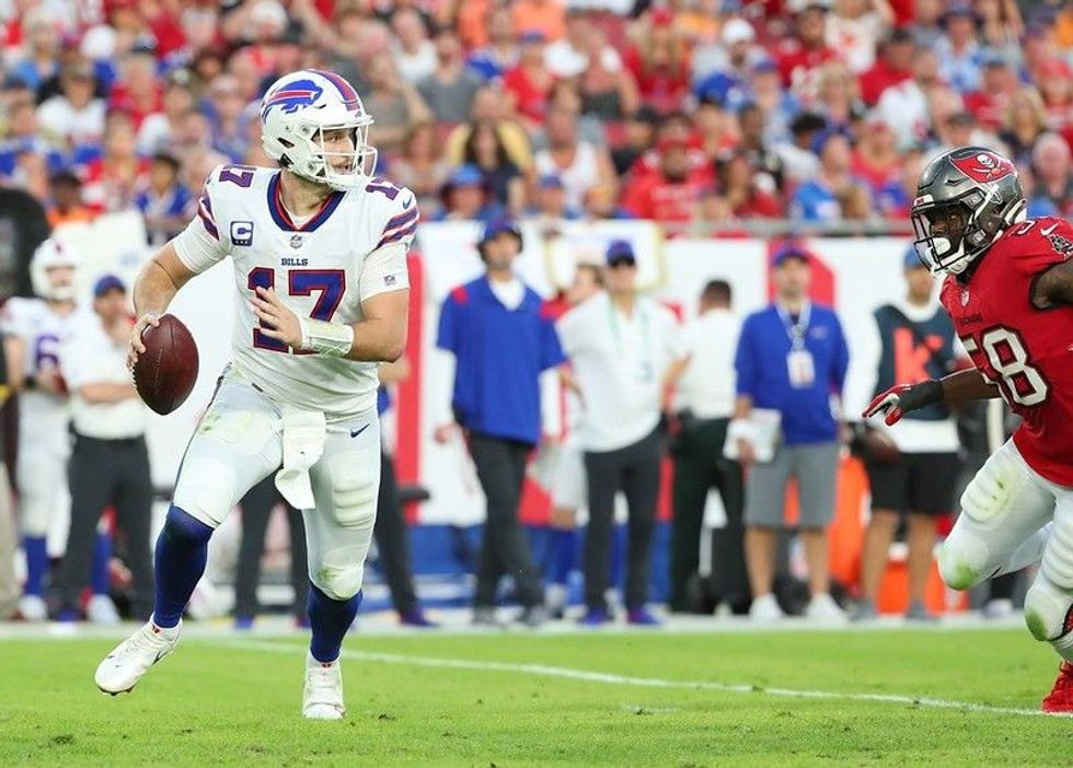 Josh Allen during an NFL game at Raymond James Stadium