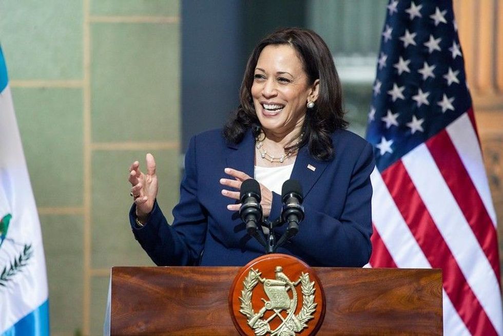 Kamala Harris laughing during speech