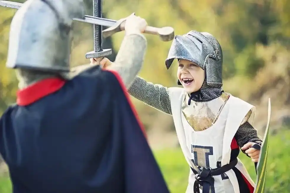 Kids Dressed Up Having Fun As Anglo Saxons.