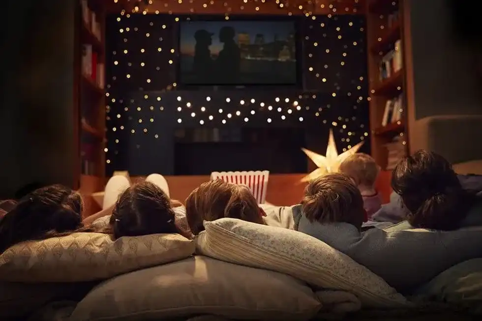kids watching a movie