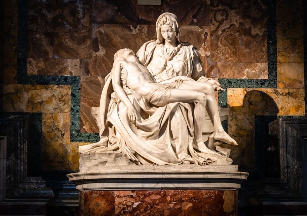 La Pieta ("The Pity") 1499 Renaissance sculpture by Michelangelo Buonarroti, inside St. Peter's Basilica.