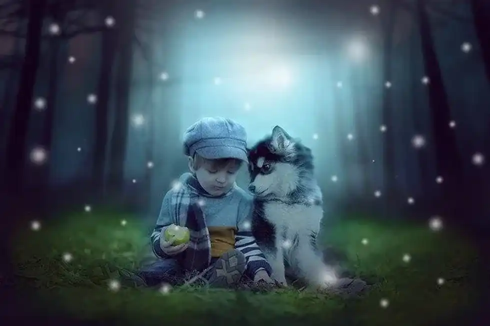 Little boy's fierce yet loyal and adorable companion, Husky.