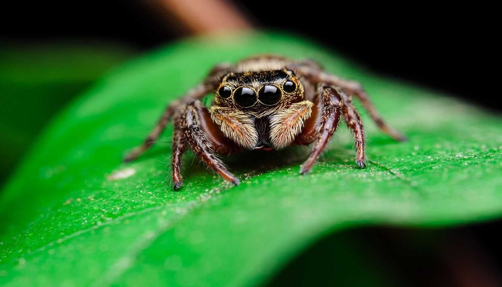 Macro closeup on Hyllus semicupreus Jumping Spider.