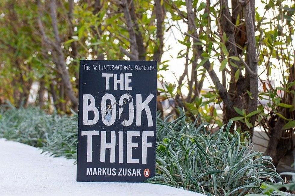 Markus Zusak's The Book Thief book in the garden