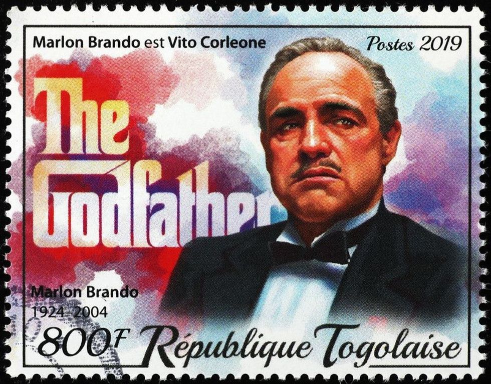 Marlon Brando in The Godfather on postage stamp