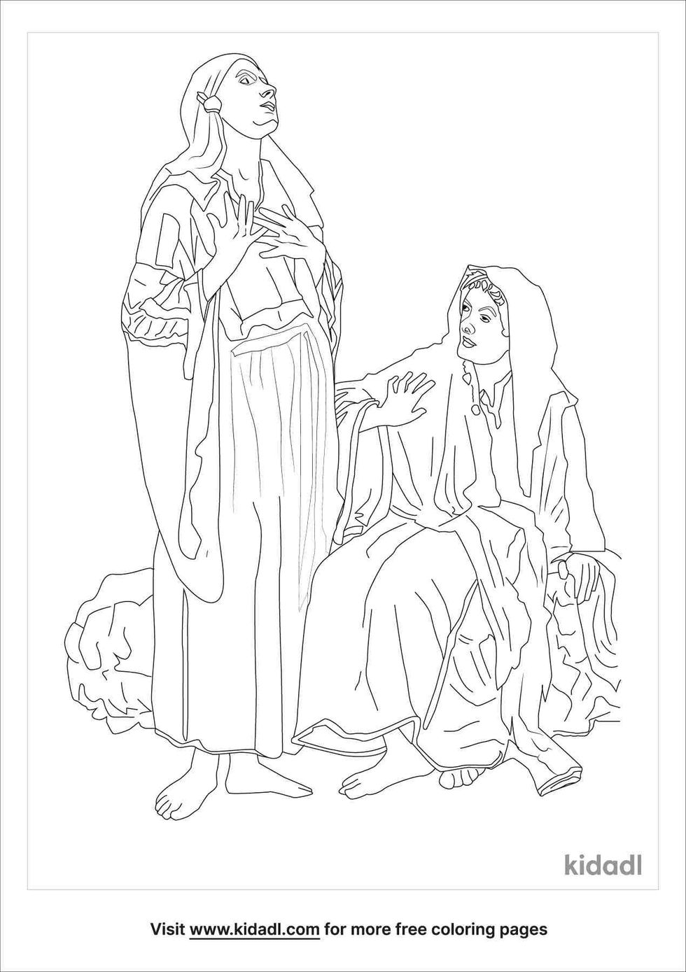 Mary Elizabeth Advent coloring pages for kids.