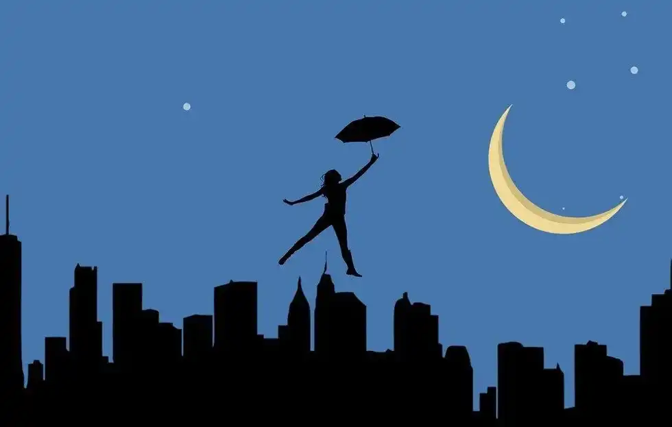 Mary Poppins floated down on earth using an umbrella.