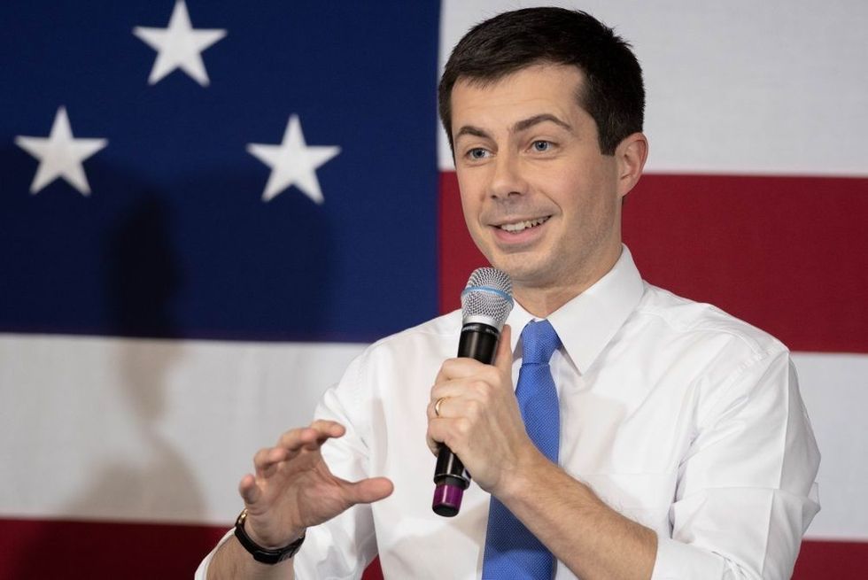 Mayor Pete Buttigieg speaks at a town hall event on the campus of Southern New Hampshire University.