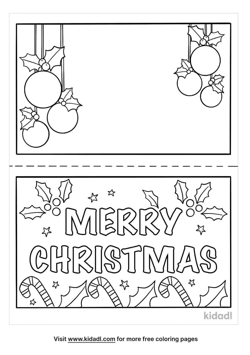 Merry Christmas card coloring page for kids.