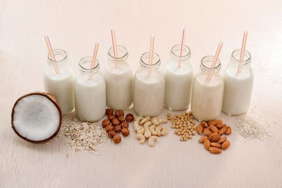 Milk bottles lined up