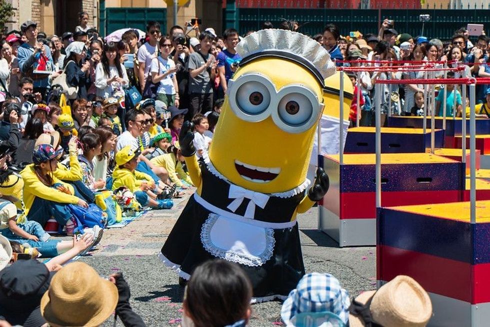 Minions parade show in maid cloths at Universal studio theme park.