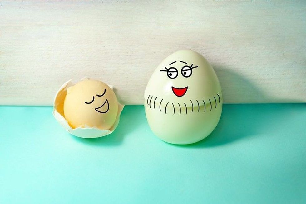 Mother egg gave birth to a baby yolk