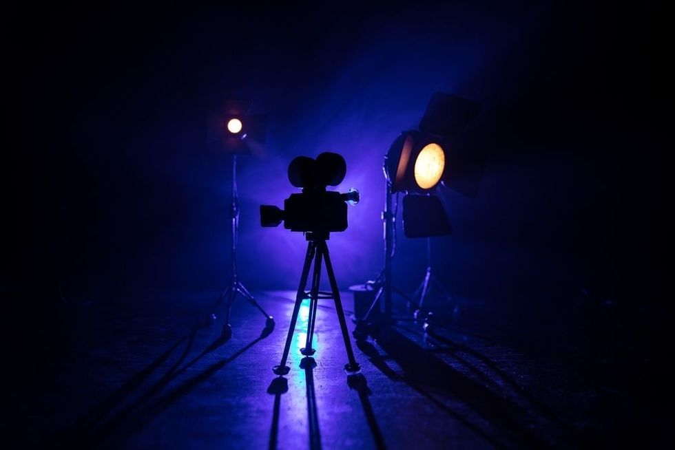 Movie set on dark toned background