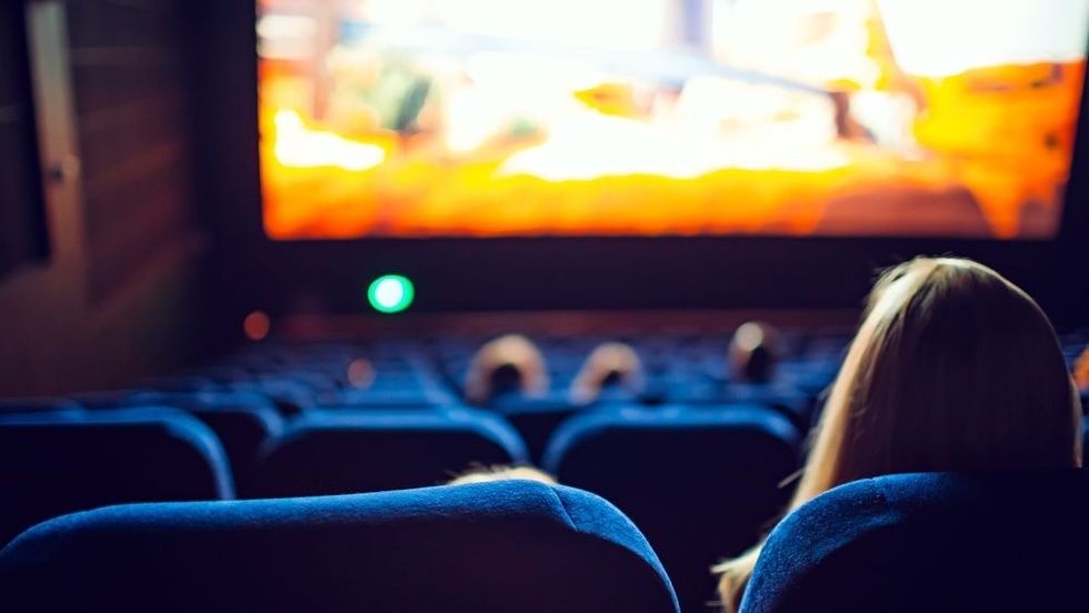 Movie theater background during the screening animated movie
