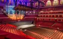 Multi-coloured empty auditorium at Royal Albert Hall.