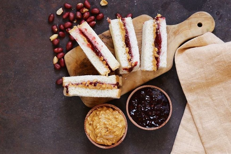 Natural peanut butter and berries jam for sandwiches.