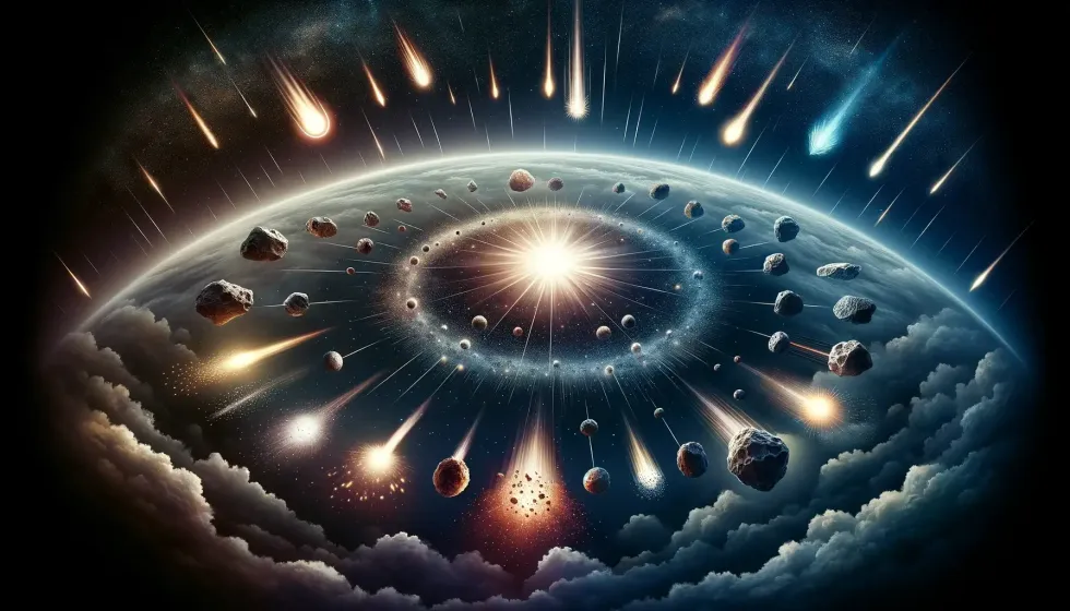 Night sky depiction of meteors, meteoroids, and meteorites illustrating meteor facts.