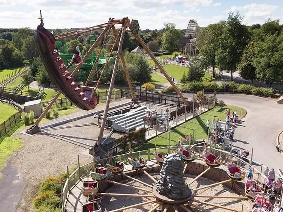 Overhead shot of the rides at Lightwater Valley Theme Park.
