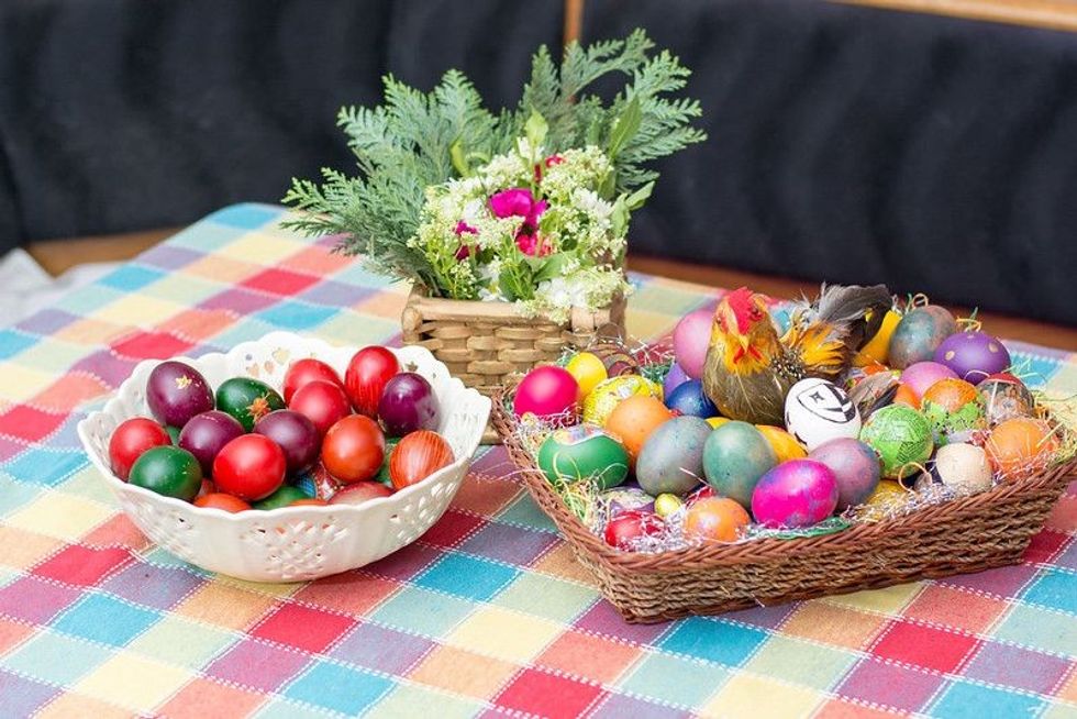 Painted Eggs on Easter table