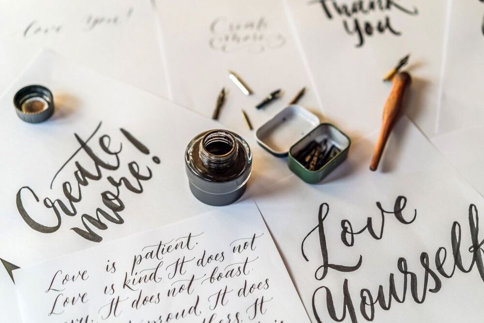 Paper, ink, calligraphy pens and inscriptions.