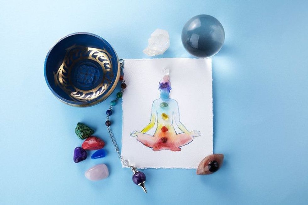 picture showing 7 chakras/wheels in human body