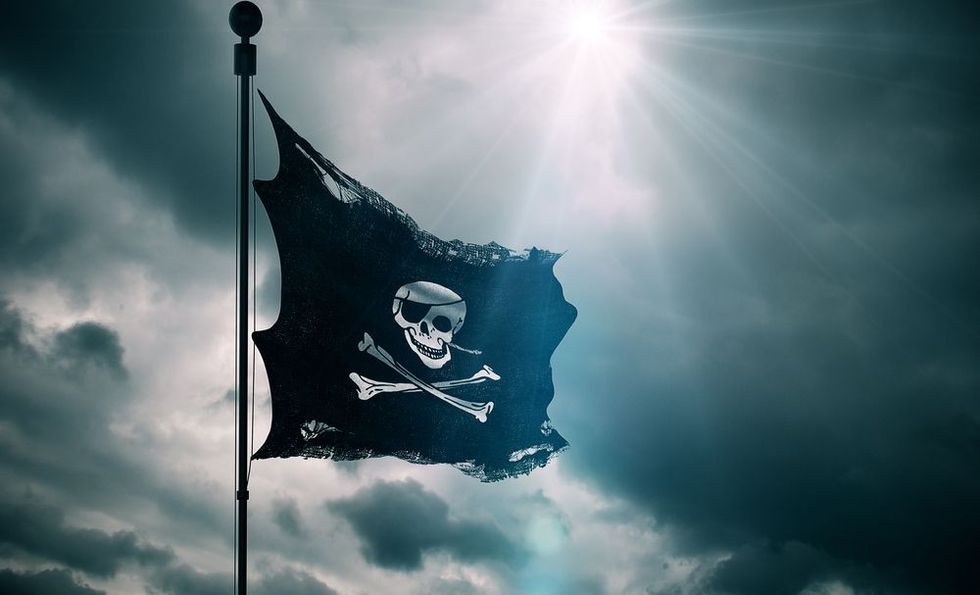 Pirate skull flag on a sunny day