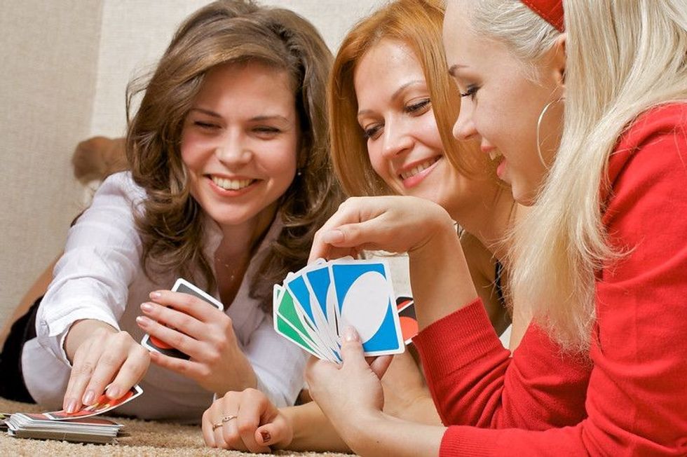 Playing a game of cards UNO