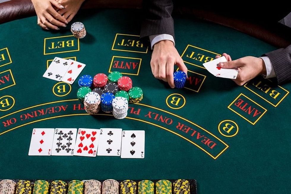 Poker game on table.