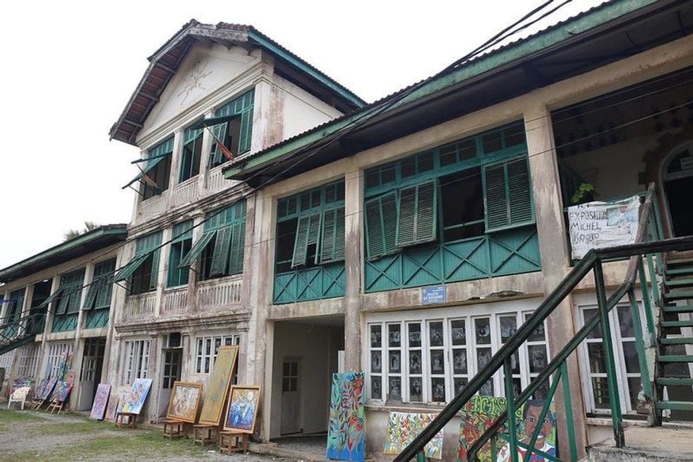 Post and customs colonial restored building at grand-bassam in ivory coast 