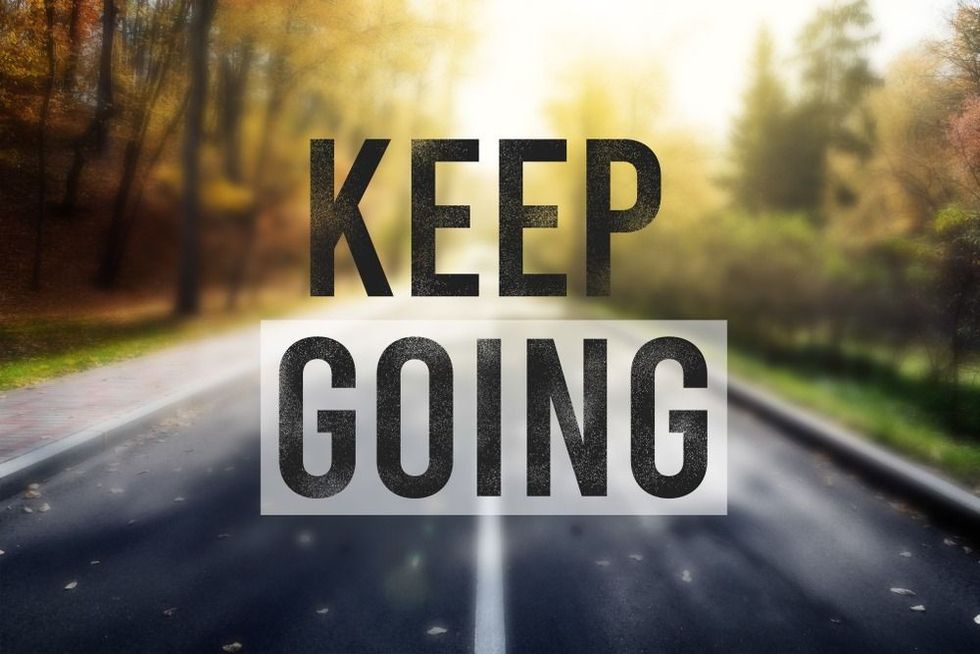 Quote keep going over road in autumn forest.