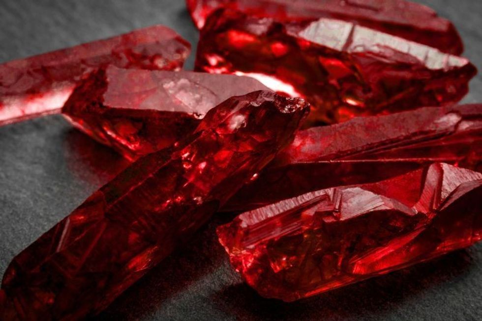 Red rough uncut ruby crystals