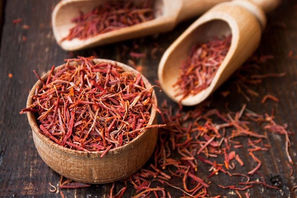 Red saffron in bowl