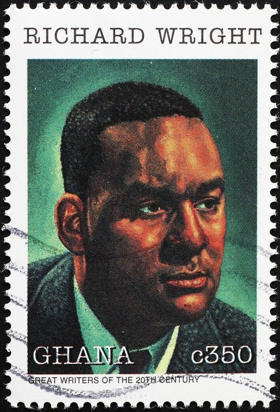 Richard Wright portrait on postage stamp.