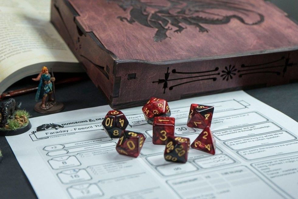 Set of red Dungeons and Dragons dice