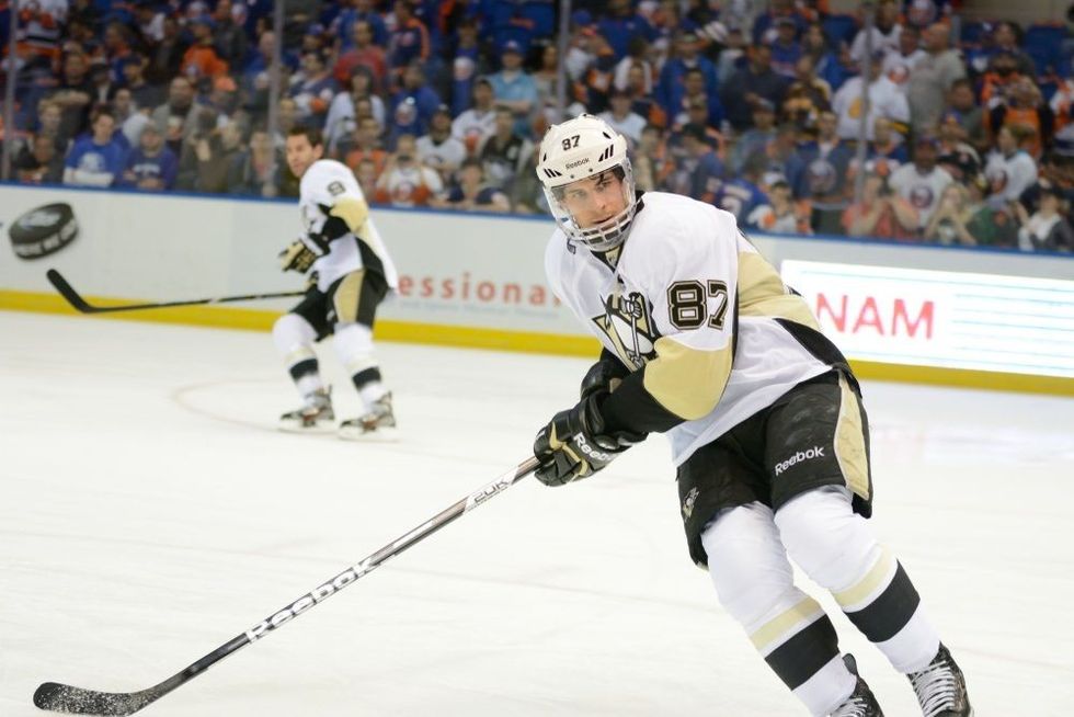 Sidney Crosby, of the Pittsburgh Penguins during warm-ups.