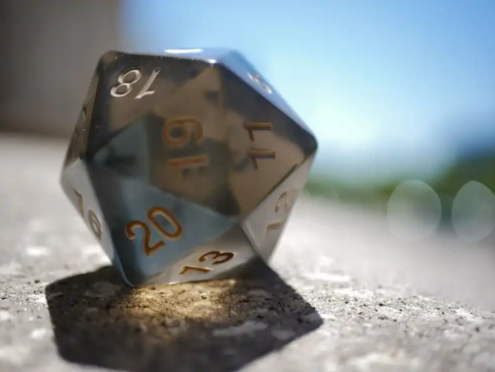 Silver black d20 dice from Dungeons and dragons