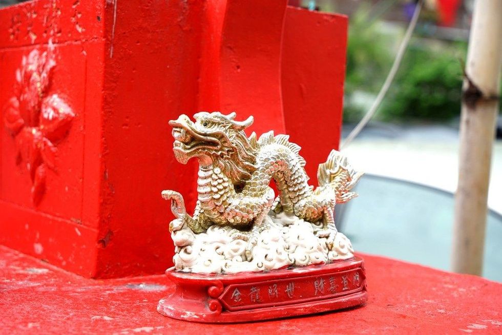 Silver dragon in public temple.