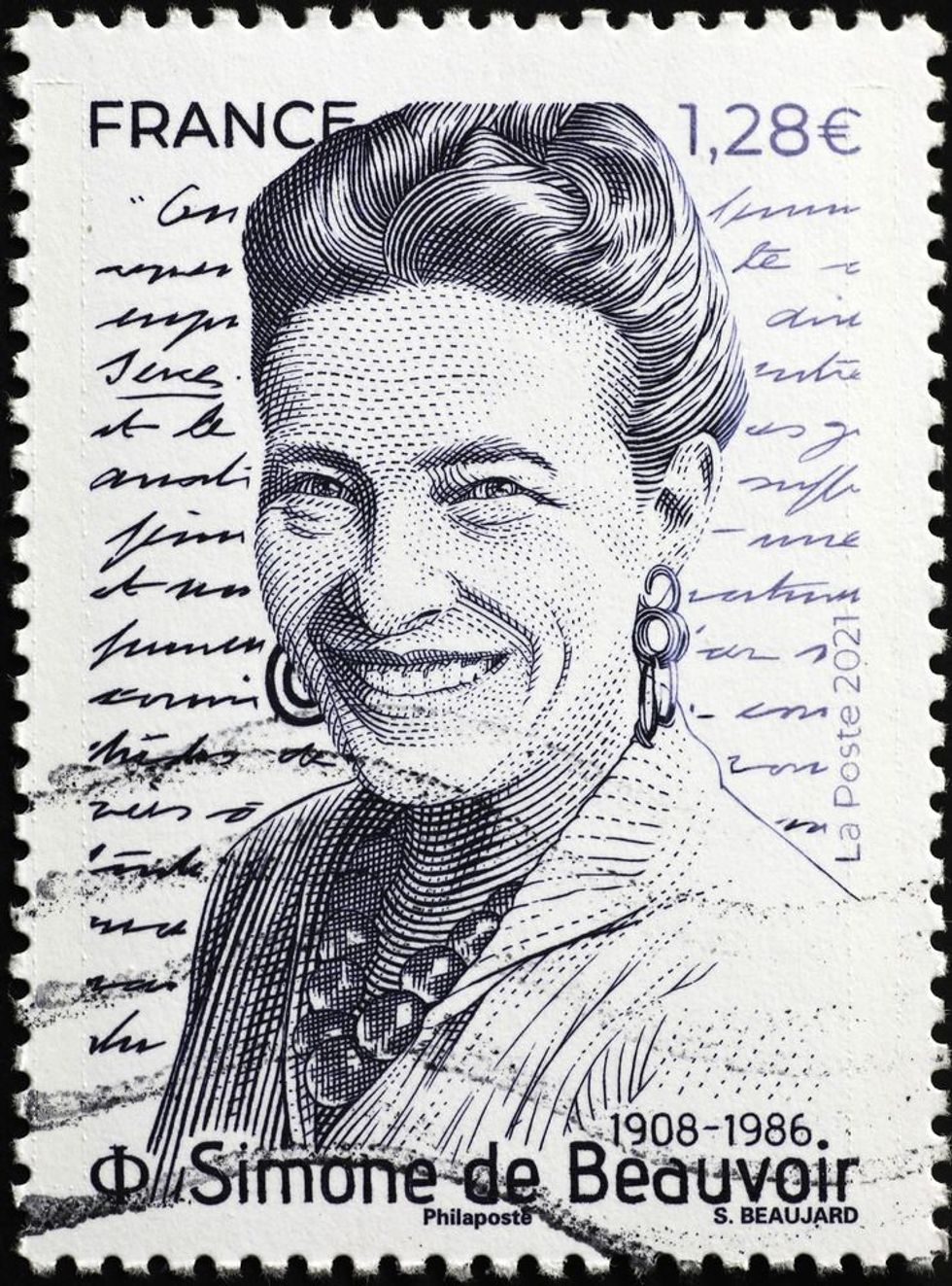 Simone de Beauvoir portrait on postage stamp