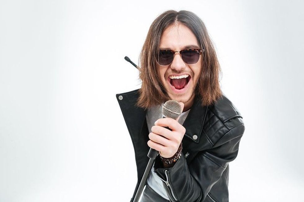 Singer singing with a microphone 