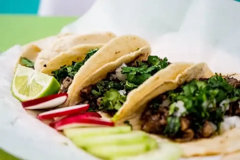 Slow cooker kebabs on a tray.