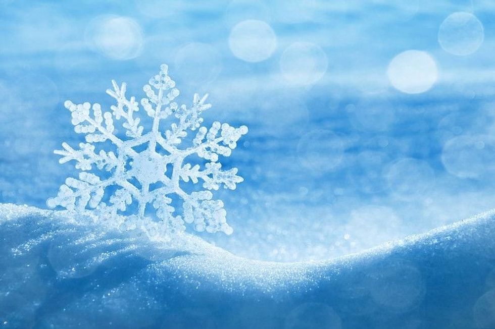 Snowflake on white snow