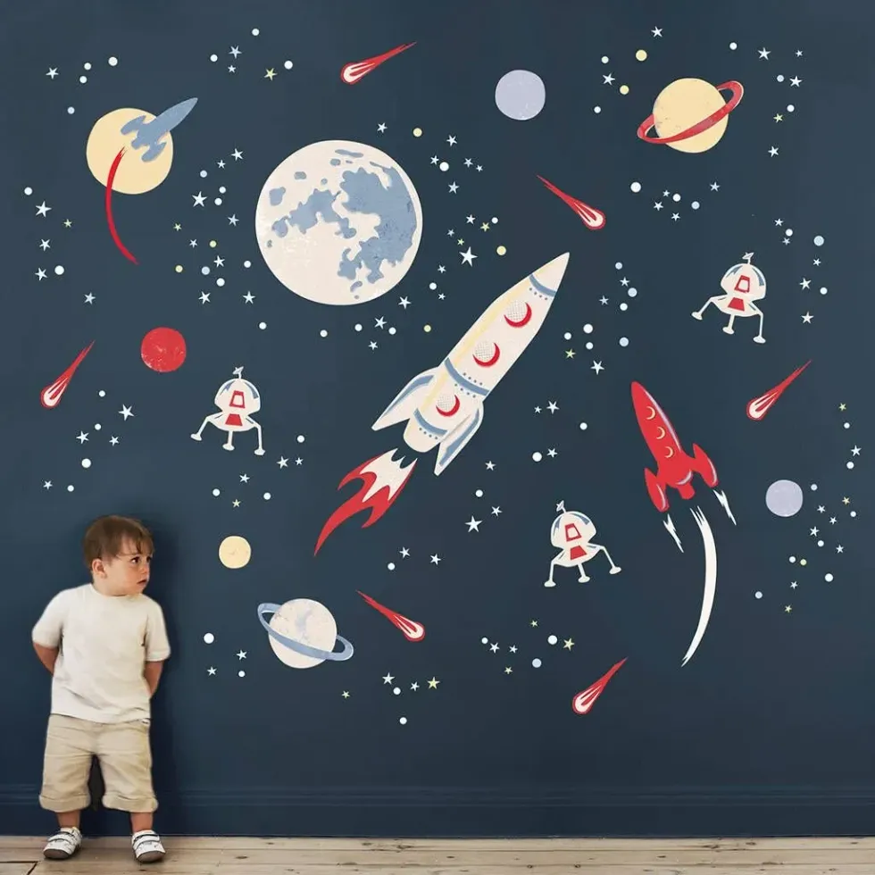 Space rockets fabric wall paper for kids wanting to be astronaut.