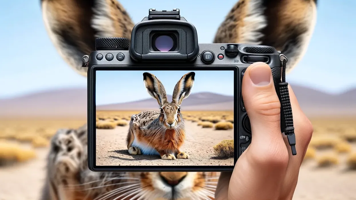 Spring hare in its natural habitat captured on a camera.