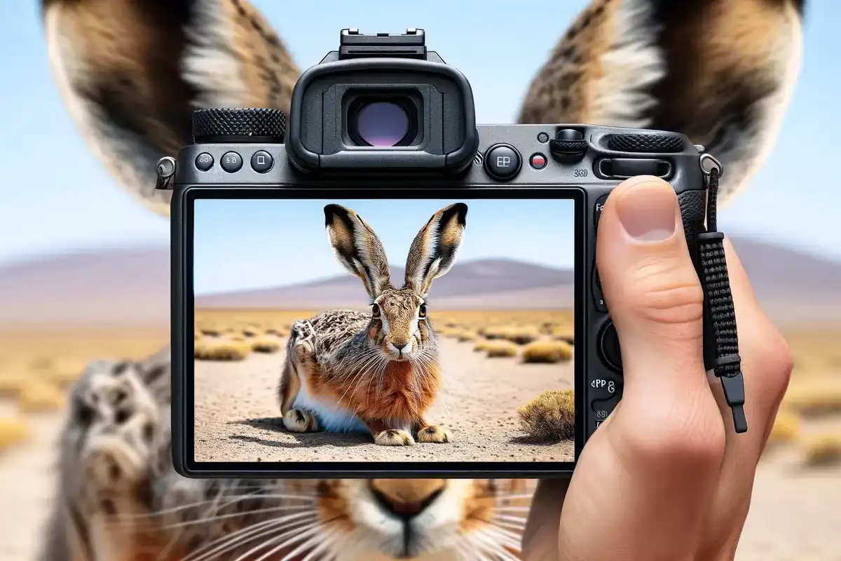 Spring hare in its natural habitat captured on a camera.