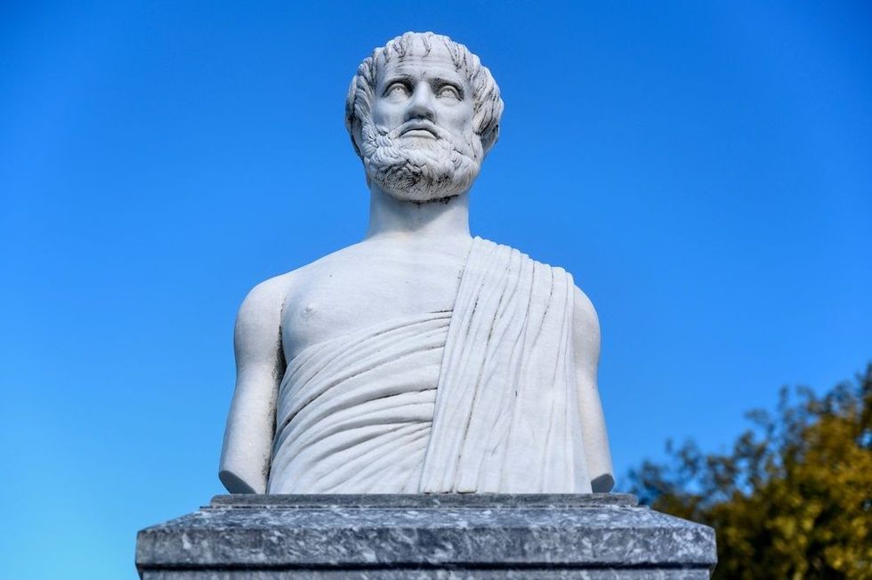 Statue of Aristotle in Olympiada village, Halkidiki, Greece.