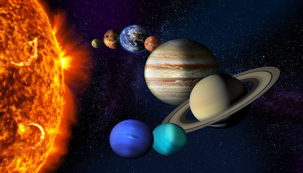 Sun and the planets of our Solar system.
