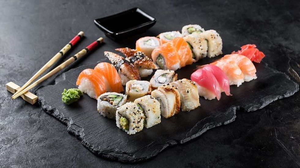 Sushi rolls set served