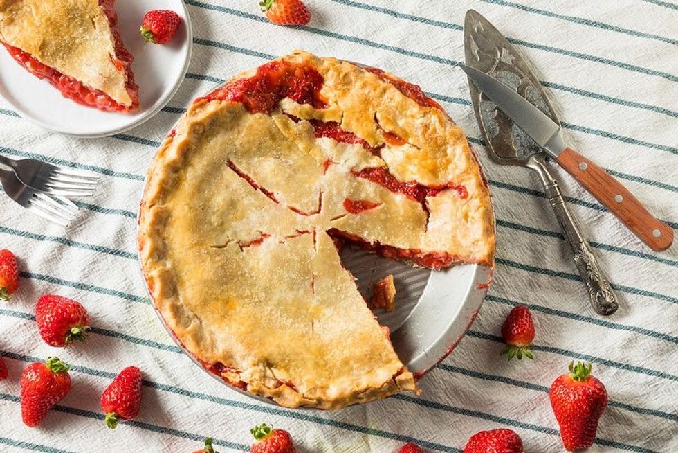 Sweet homemade Strawberry Rhubarb Pie.