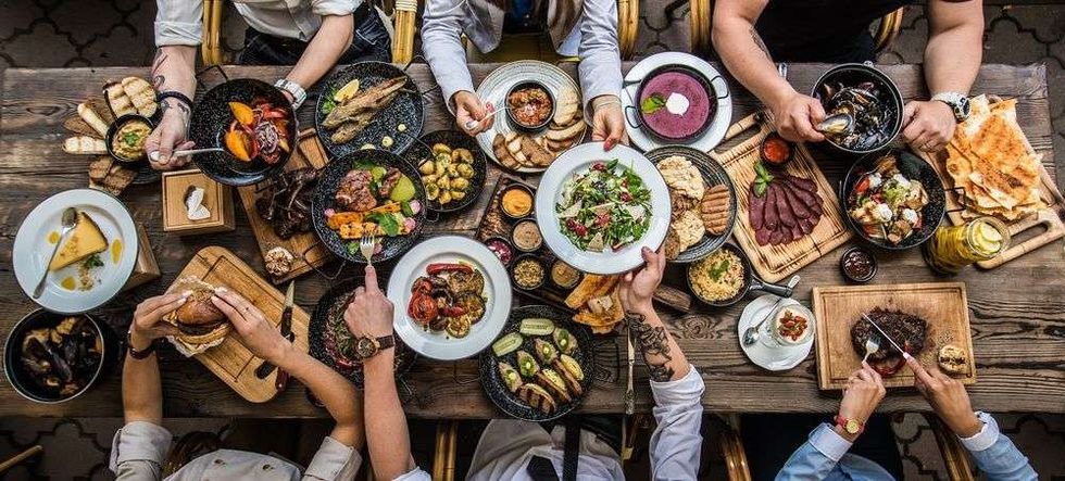 Table with food top view