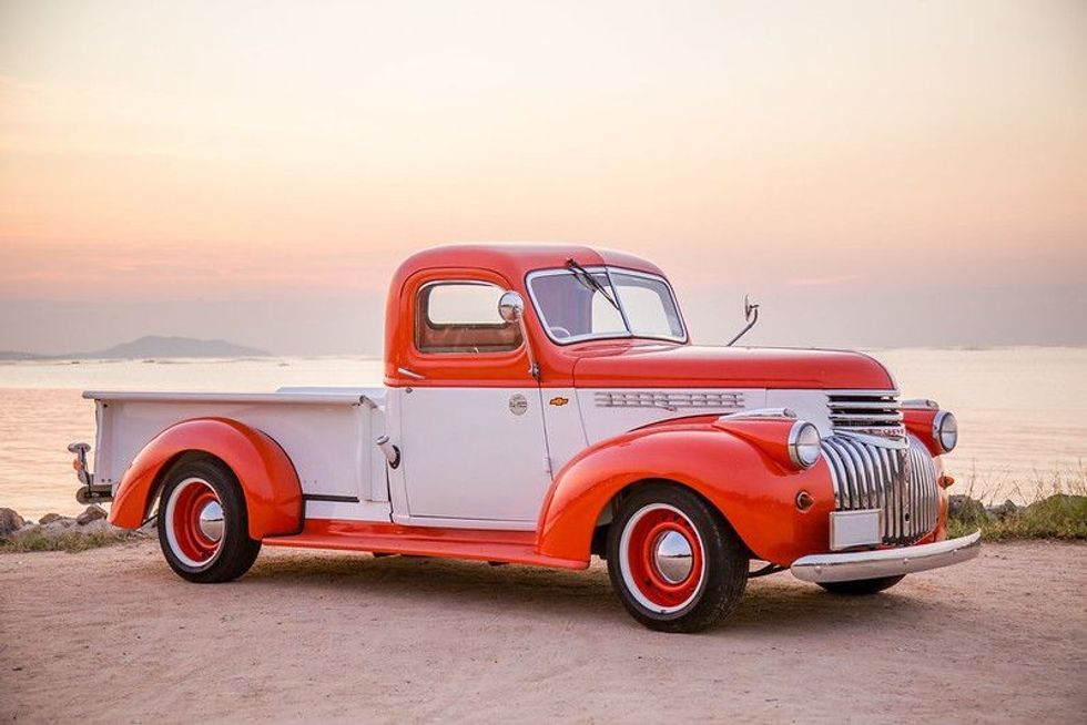 The 1941 Chevrolet Truck parking at the seaside on street.